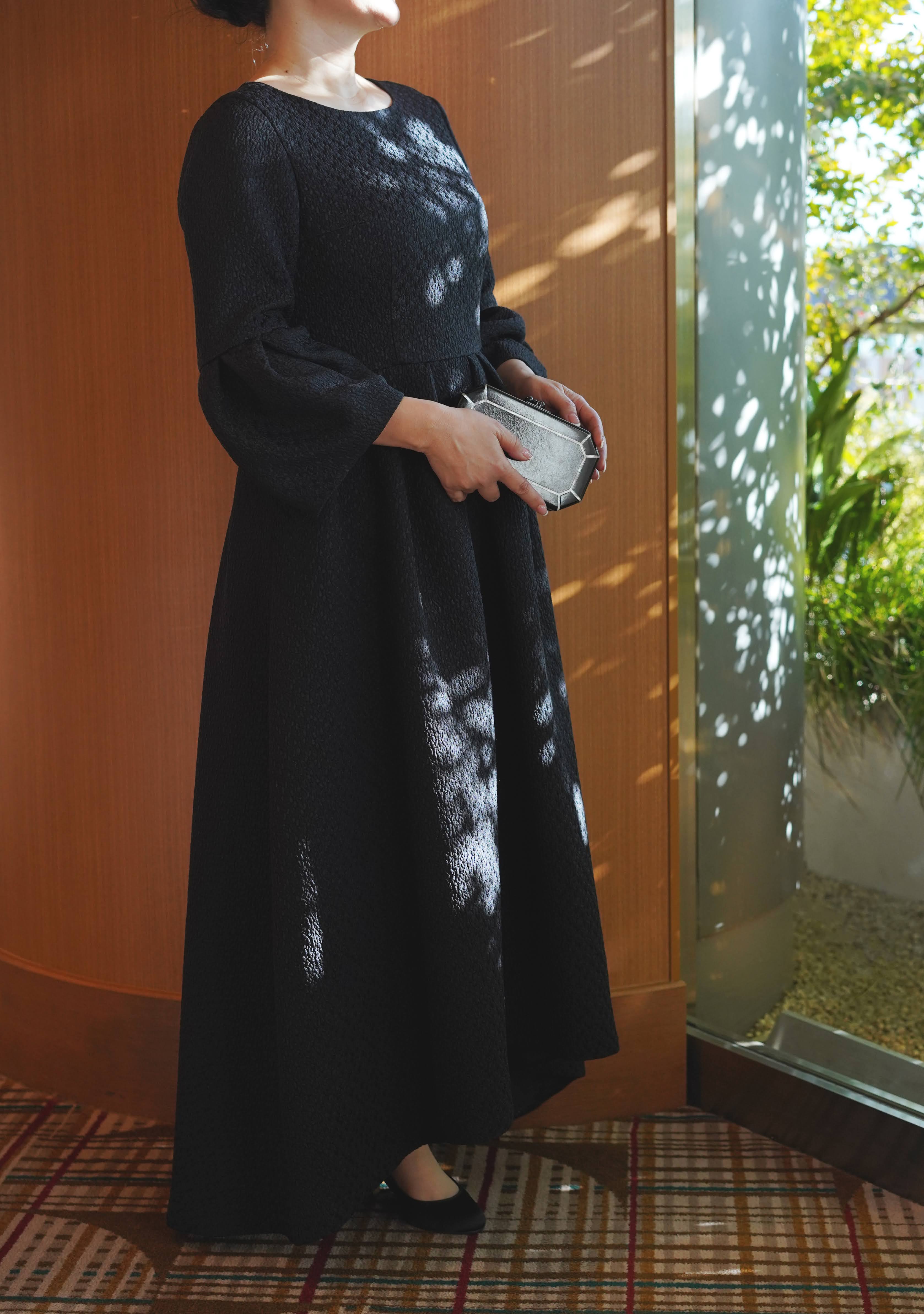 HAUTE Original］フレアスリーブジャガードドレス(38)-ブラックを