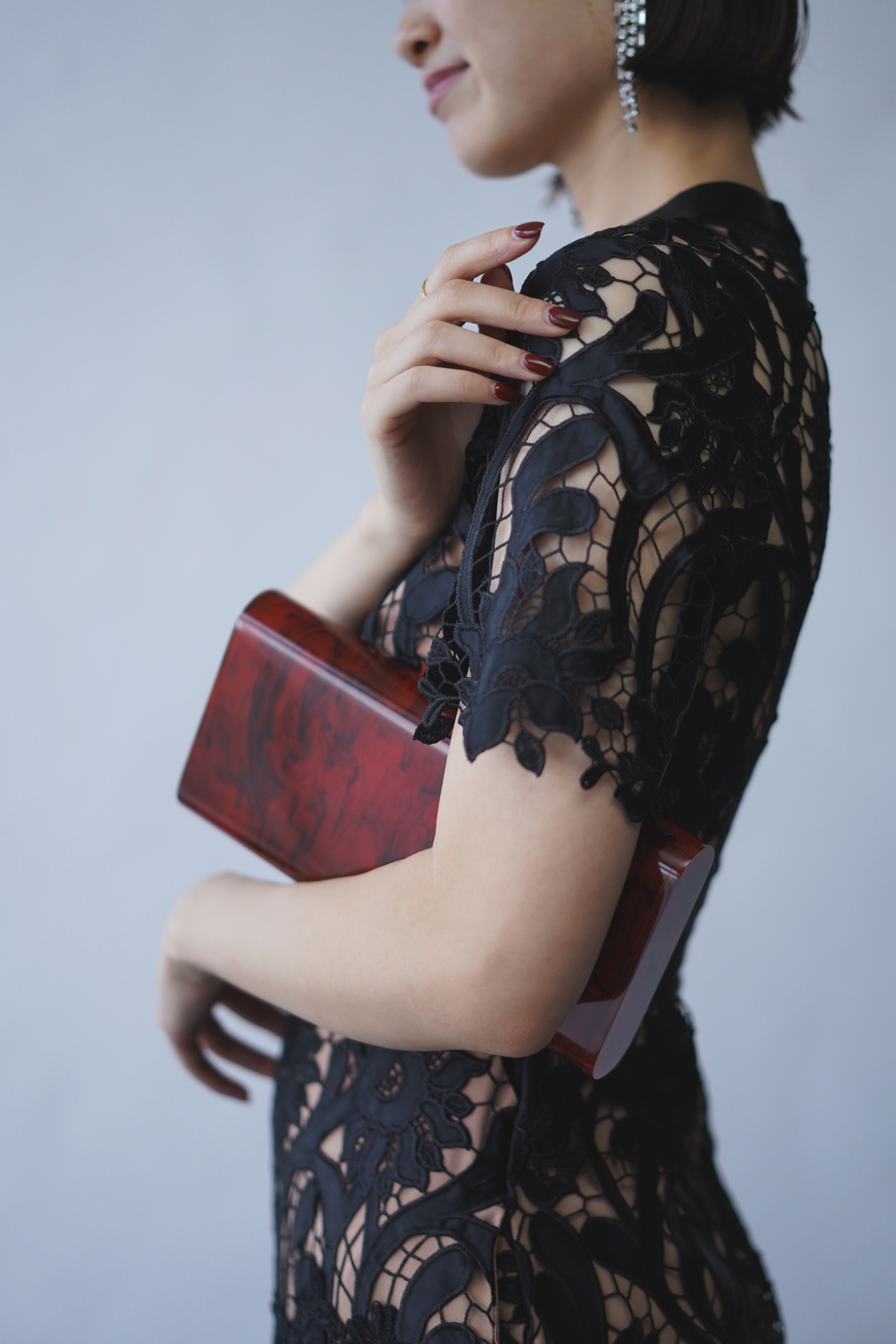 Self-Portrait フローラルレースドレス【未着用　タグ付き】 Self-Portrait］<br>半袖フローラルレースドレス(38)-ブラック