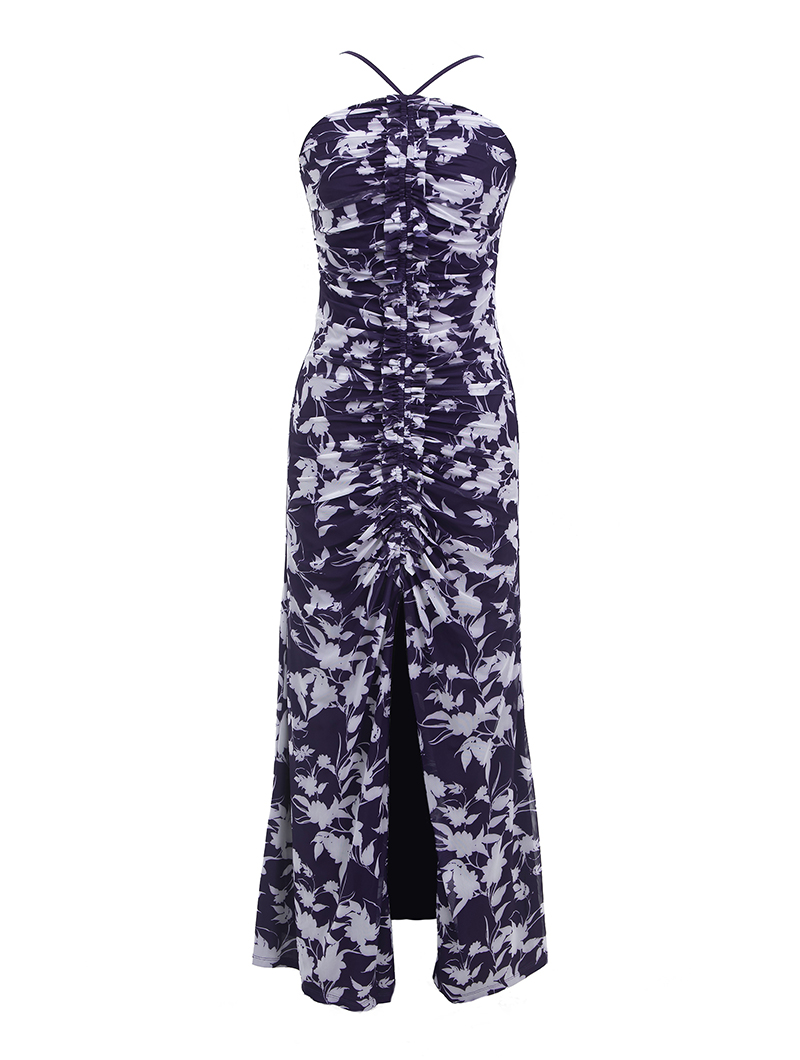 ML Monique Lhuillier｜ホルターネックプリントロングドレス